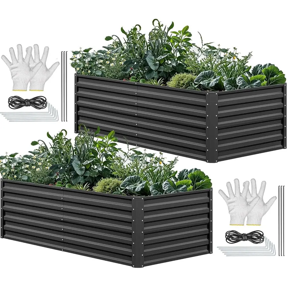 Garden Gloves - 6x3x2ft Large Galvanized Metal Raised Garden