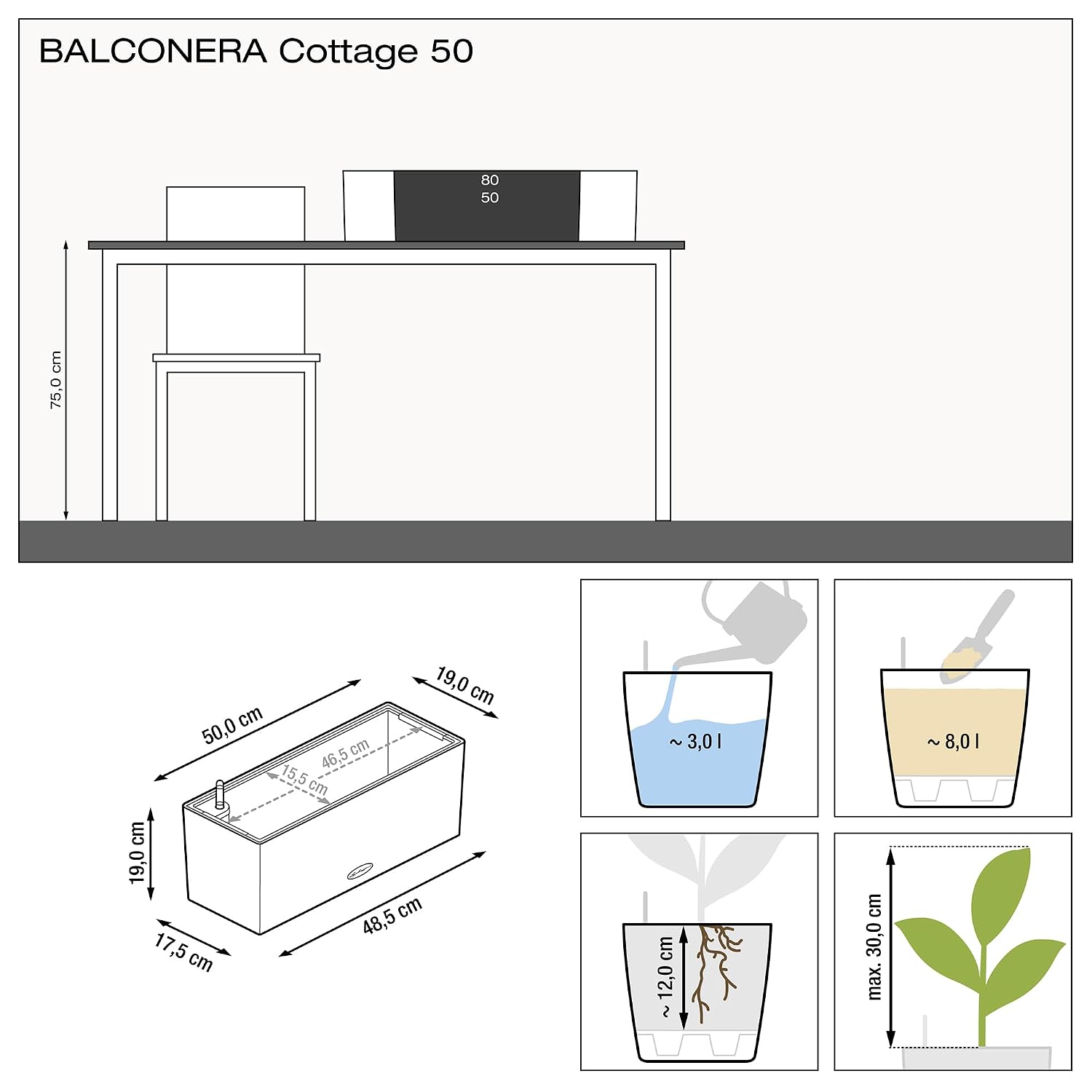 BALCONERA Cottage 50 Mocha, Se - đánh giá và giá Self Watering Planter